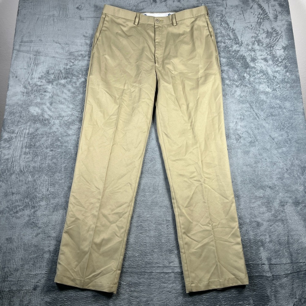 Haggar Chino Pants Mens 38x34 Beige Flat Front Classic Fit Straight Leg Formal